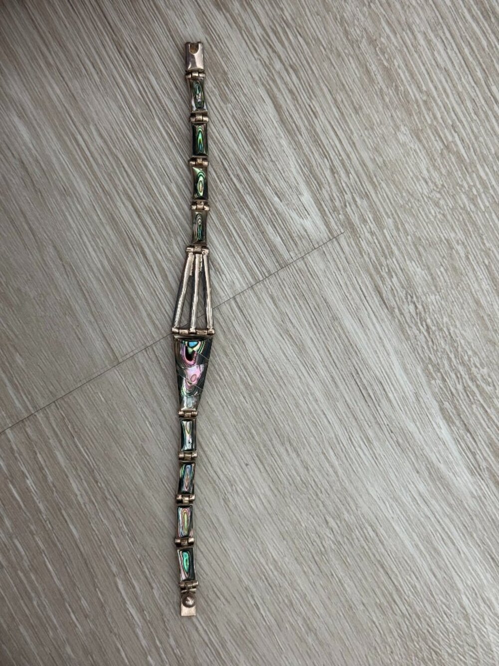 MEXICAN 950 FINE SILVER AND ABALONE SHELL LINK BRACELET